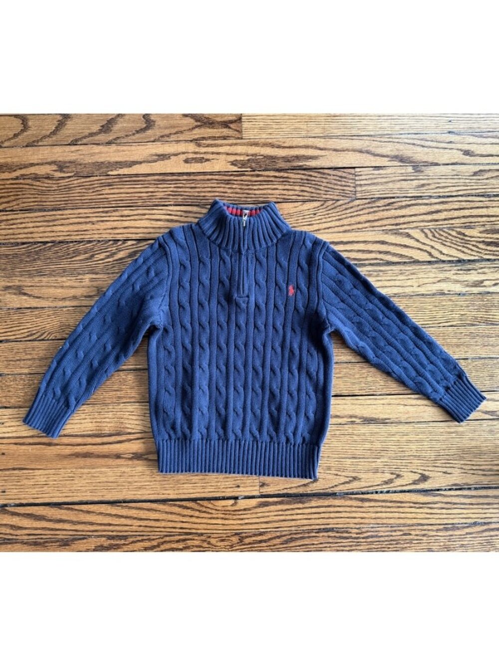 Polo Ralph Lauren Navy Cable Knit Quarter-Zip Sweater
